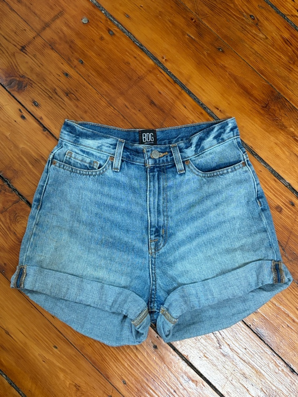 BDG Light Blue Rolled Hem High-Rise Denim Shorts